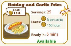 Cafe World Hotdog and Garlic Fries
