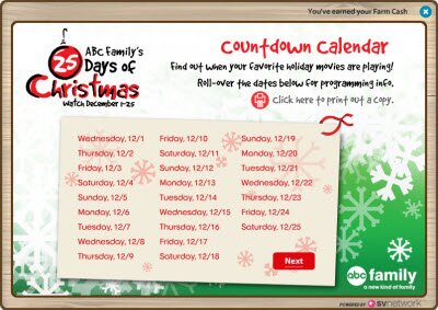 FarmVille: 2 Free Farm Cash ABC Family Countdown Calendar